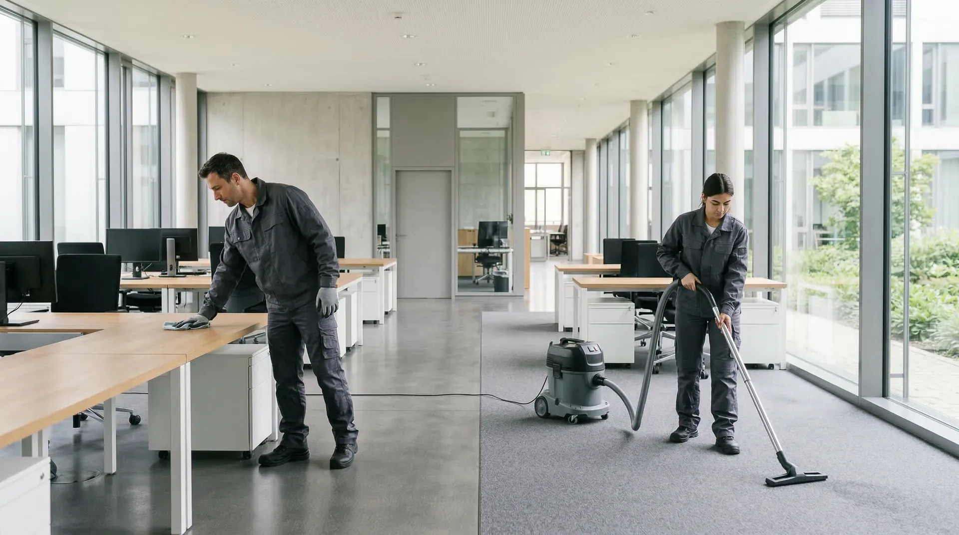 Reinigungsteam bei der professionellen Büroreinigung